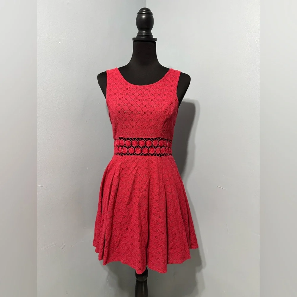 FREE PEOPLE Cut Out Daisy Waist Skater Dress In‎ Red Women’s Size 6